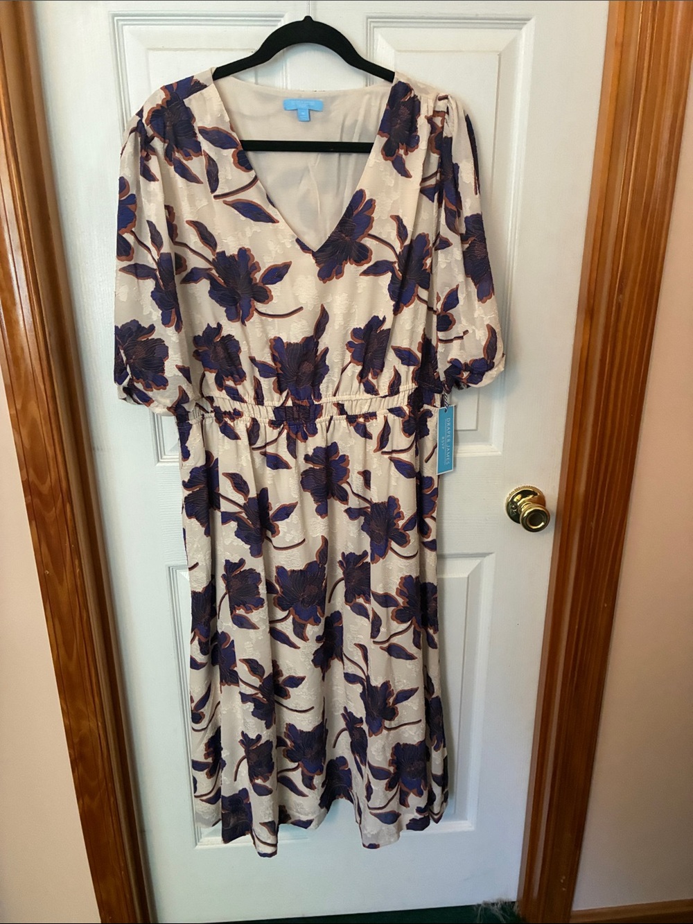 Draper James Cream Midi Dress with Navy Floral Print